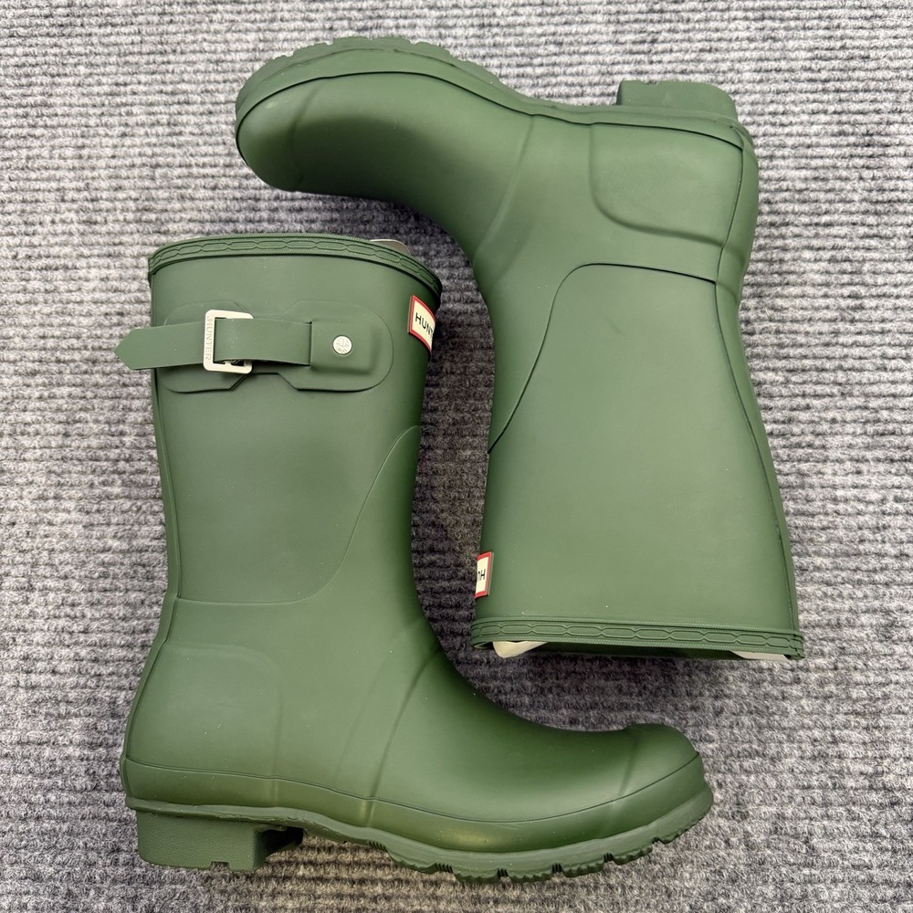 Hunter Original Short Waterproof Rain Boots Women's 7 Adjustable Strap Green NWB